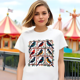 T-shirt Oiseaux Art folklorique - 3x3 Oiseaux Amoureux Ter