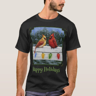 T-shirt Oiseaux Cardinaux D'Hiver Et Lumières De Noël Joye
