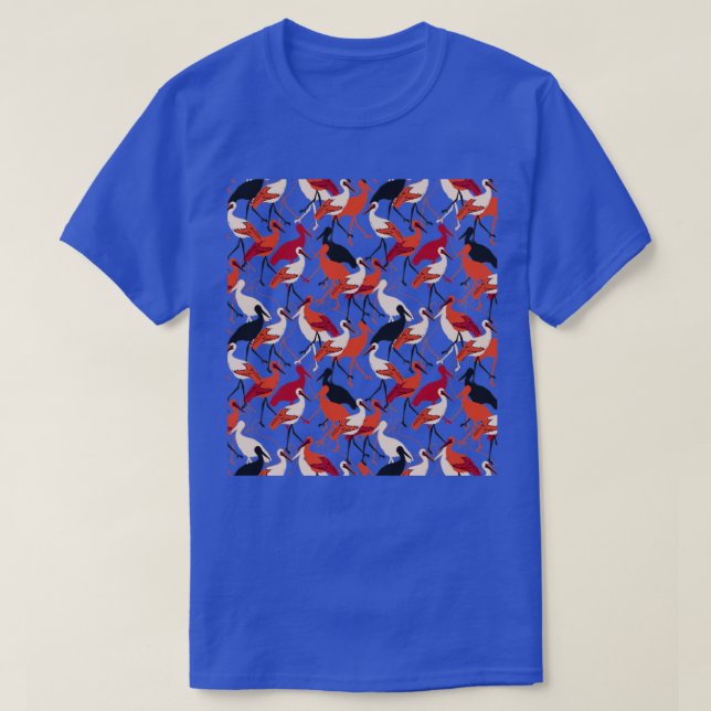 T-shirt Oiseaux de cigogne rouge et blanc Motif sans coutu (Design devant)