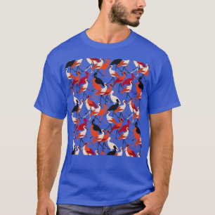 T-shirt Oiseaux de cigogne rouge et blanc Motif sans coutu
