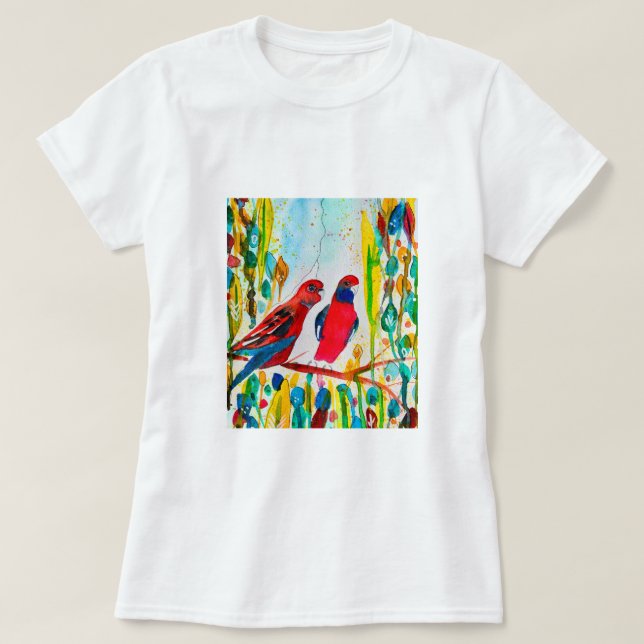 T-shirt Oiseaux de Rosella dans l'art de l'aquarelle des a (Design devant)