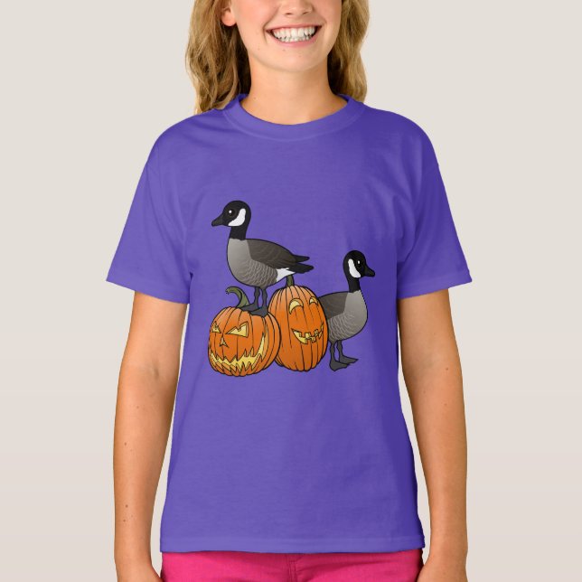T-shirt Oiseaux d'Halloween du Canada avec Jack-o-lanterne (Devant)