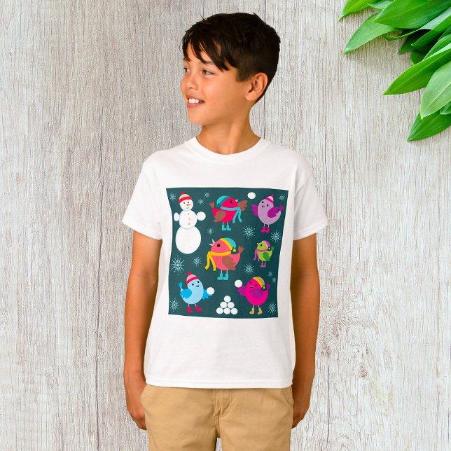 T-shirt Oiseaux d'hiver Jouer dans la neige avec Snowman (Créateur téléchargé)