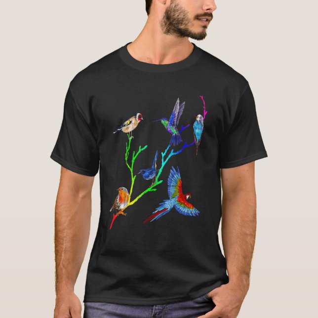 T-shirt Oiseaux d'observation d'animaux colorés (Devant)