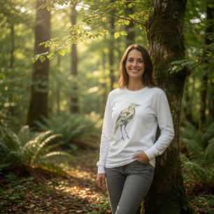 T-shirt Oiseaux géométriques dessinés à la main blanc fémi