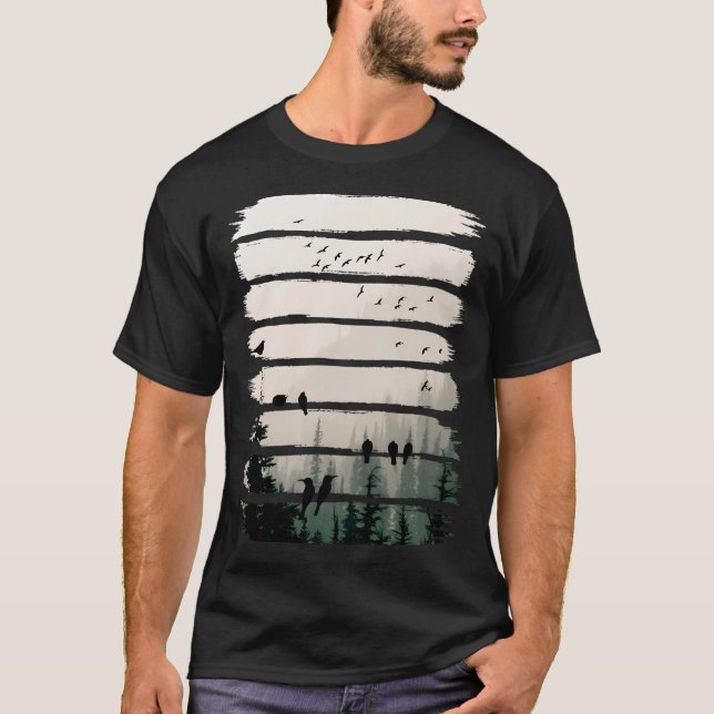 T-shirt Oiseaux Observant Les Oiseaux Au Coucher Du Soleil (Devant)