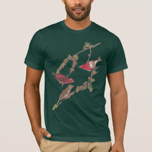 T-shirt Oiseaux rouges pourpres d'Audubon sur le mélèze no