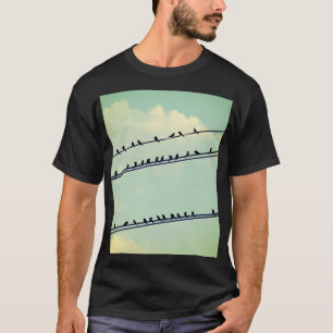 T-shirt Oiseaux sur des fils, ciel bleu vintage.