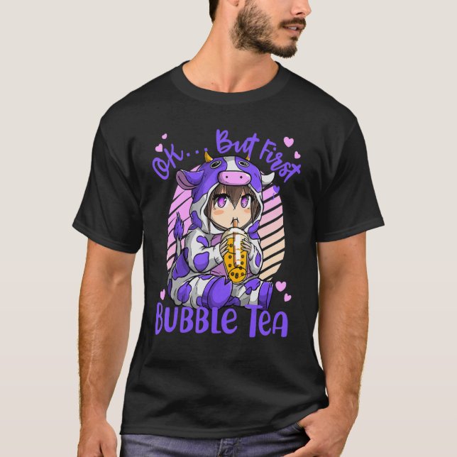 T-shirt Ok Mais Premier Buble Tea Boba Tea Cow Blue Kid (Devant)