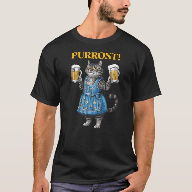 T-shirt Oktoberfest Cheers Prost German Cat Drinking Beer  (Devant)