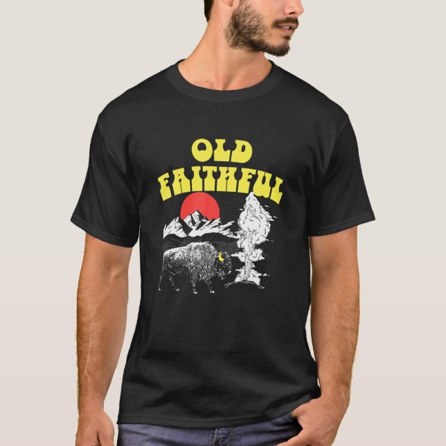 T-shirt Old Faithstone Park Retro Geyser Bison 8 (Devant)