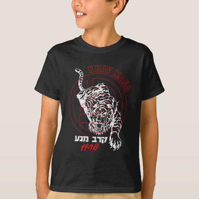 T-shirt Old School Krav Hebrew Logo Tiger Women &amp; Men  (Devant)