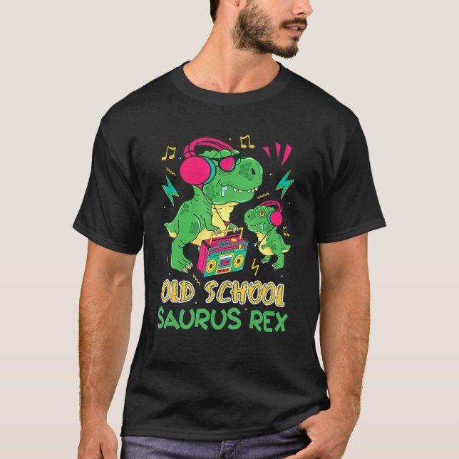 T-shirt Old School Saurus Rex Dinosaur 80s 90s Stereo Vibe (Devant)