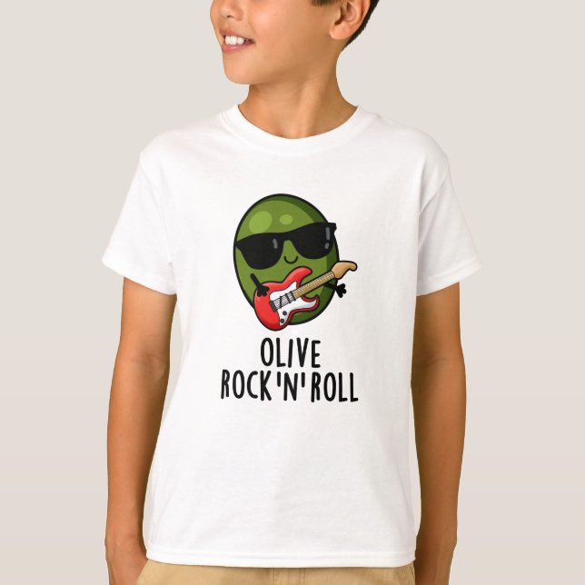T-shirt Olive Rock Et Roll Funky Rocker Olive Pun (Devant)