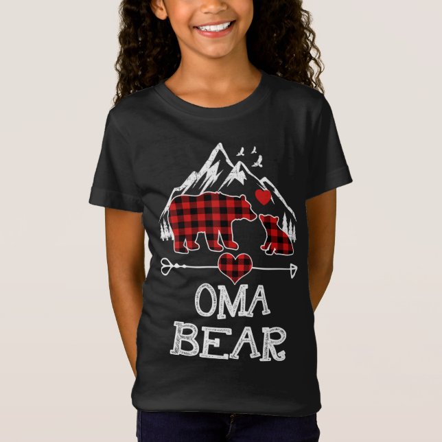 T-Shirt Oma Bear Pajama de Noël Rouge Plaid Buffalo Famill (Devant)