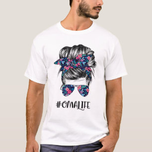 T-shirt Oma Life Messy Hair Bun Fleur Femmes Fête des Mère