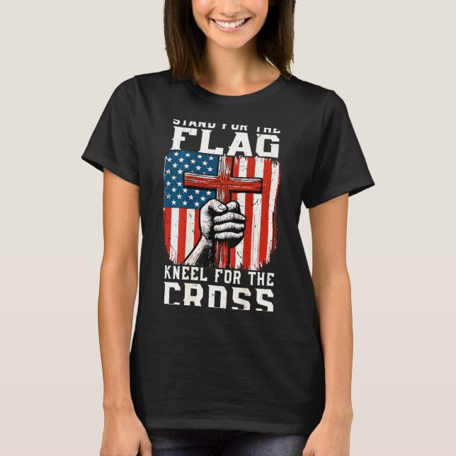 T-shirt On-back Stand For Flag Kneel Cross Patriotic Chris (Devant)
