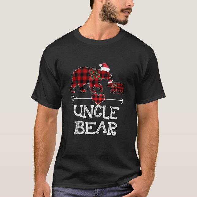 T-shirt Oncle Ours Pajama de Noël Buffle Rouge Plaid Fami (Devant)