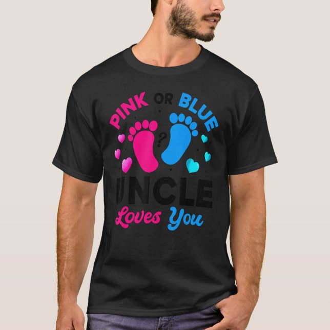 T-shirt Oncle Rose Ou Bleu Vous Aime Genre Révéler Bébé (Devant)