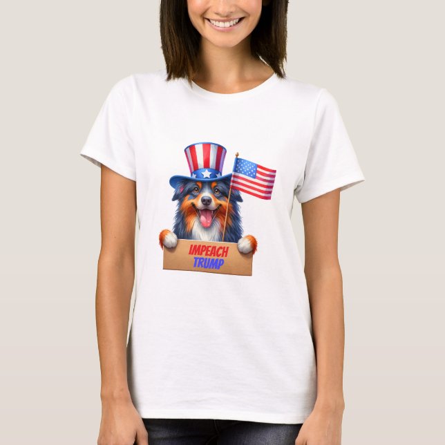 T-shirt Oncle Sam Australian Shepherd'attaquer Trump (Devant)