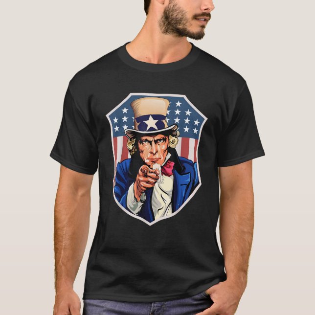 T-shirt Oncle Sam sur le drapeau américain (Devant)