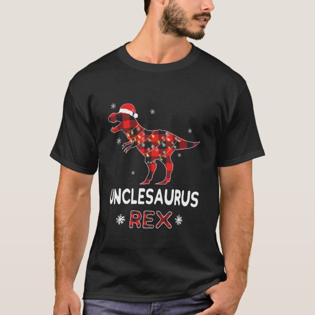 T-shirt Oncle T-Rex Red Plaid Buffalo Christmas Dinosaur (Devant)