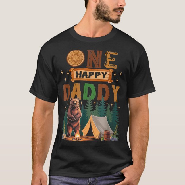 T-shirt One Happy Daddy Camper 1st Birthday Camng Bear  (Devant)