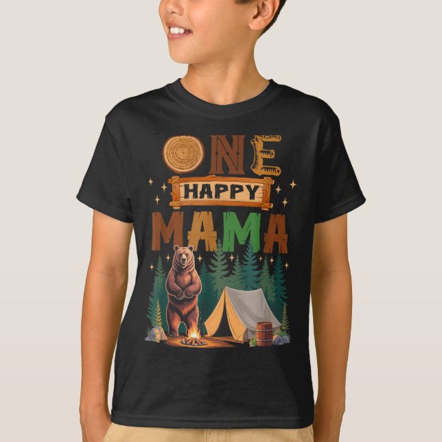 T-shirt One Happy Mama Camper 1st Birthday Camng Bear  (Devant)