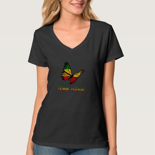 T-shirt One Love Butterfly Rasta Reggae (Devant)