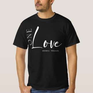 T-shirt One Love Couple personnalisé script blanc