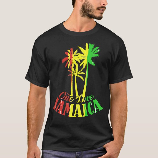 T-shirt One Love Jamaïque Caribbean Vacances Reggea Feel V (Devant)
