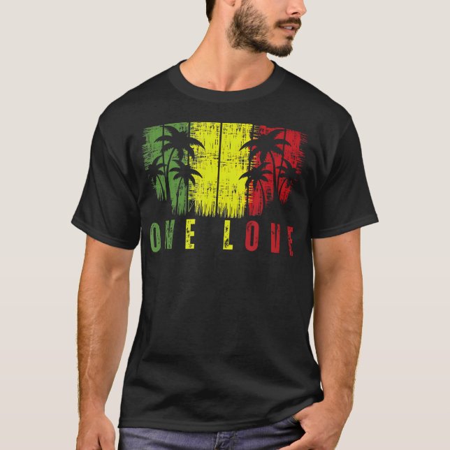 T-shirt One Love Palm Tree Reggae Music Rasta (Devant)
