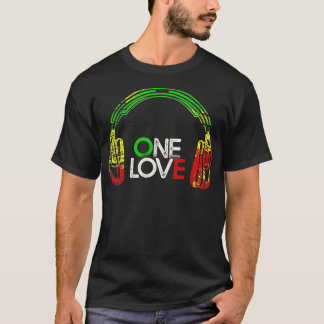 T-shirt One Love Rastafarian Headphones Reggae Jamaïcain