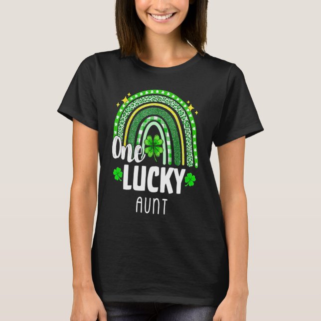 T-shirt One Lucky Aunt Leopard Print Rainbow St Patricku20 (Devant)