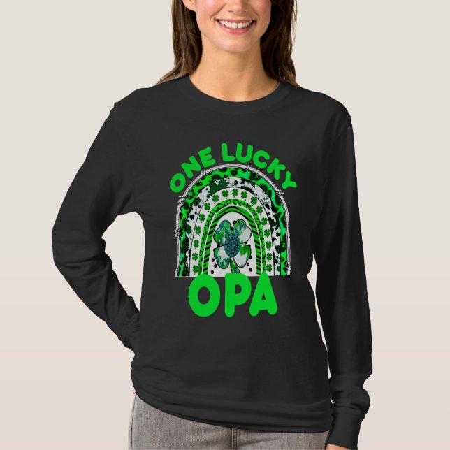 T-shirt One Lucky Opa Good Luck Green Rainbow Shamrock Leo (Devant)