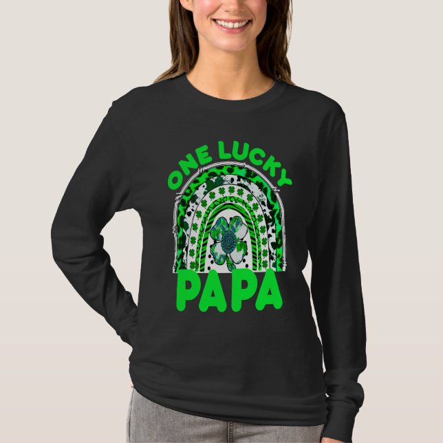 T-shirt One Lucky Papa Good Luck Green Rainbow Shamrock Le (Devant)