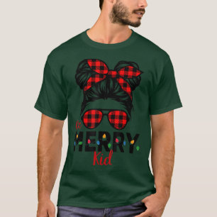 T-shirt One Merry Kid Christmas Girls Messy Bun Buffalo Pl