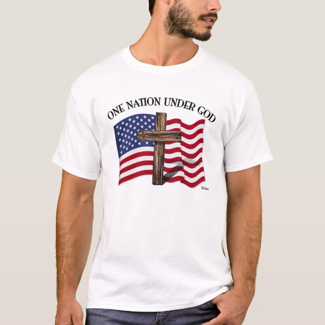 T-shirt One Nation Under God avec croix robuste et drapeau (Devant)