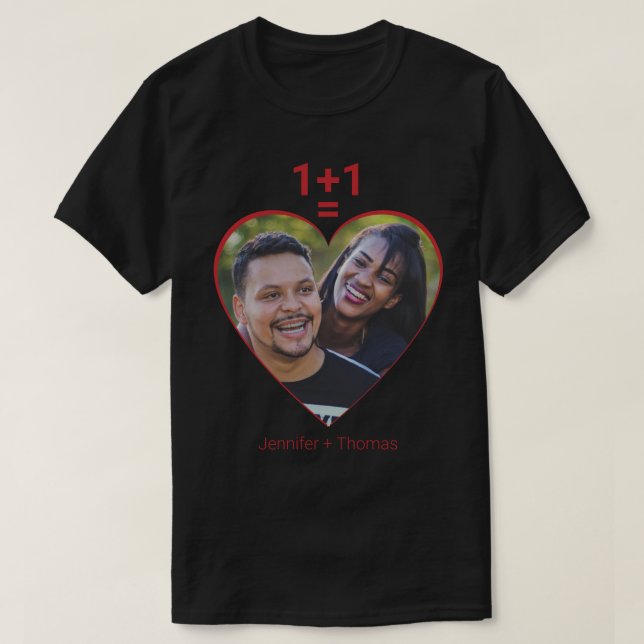 T-shirt One Plus One Equals Love, Coeur Rouge, Photo Perso (Design devant)
