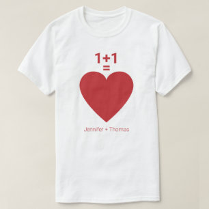 T-shirt One Plus One Equals Love, Red Heart, Nom personnel