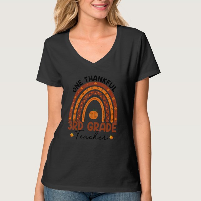 T-shirt One Thankful 3rd Grade Teacher Rainbow Thanksgivin (Devant)