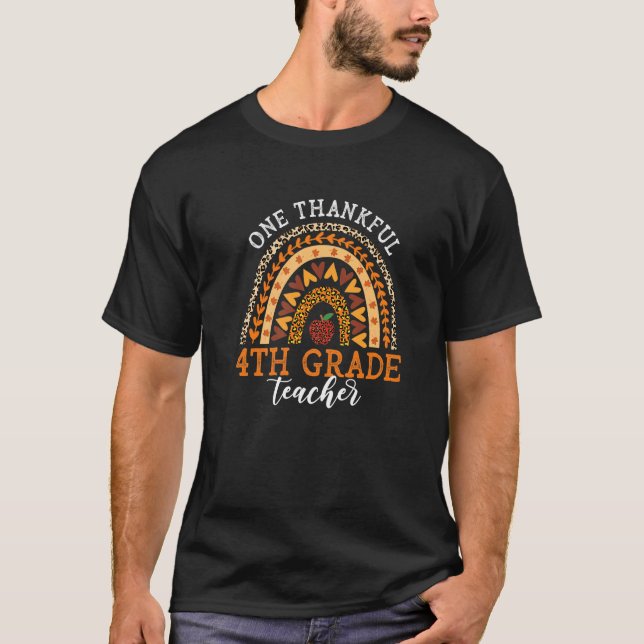 T-shirt One Thankful 4th Grade Teacher Thanksgiving Leopar (Devant)