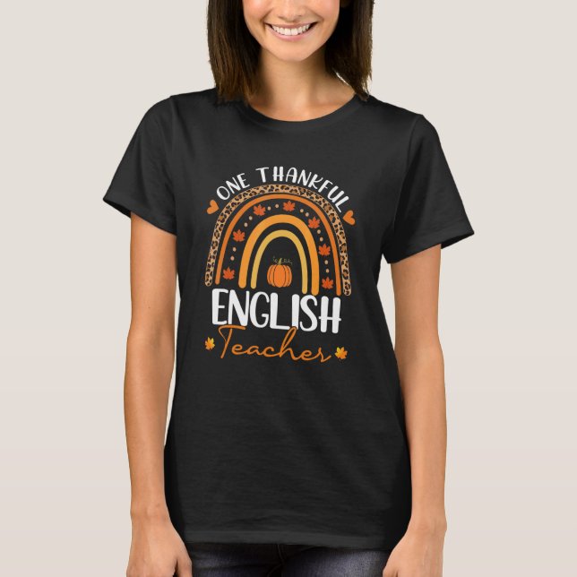T-shirt One Thankful English Teacher Rainbow Leopard Thank (Devant)