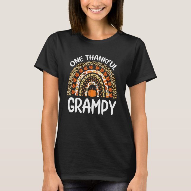 T-shirt One Thankful Grampy Thanksgiving Rainbow Leopard F (Devant)