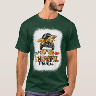 T-shirt One Thankful Mamie Messy Bun Women Fall Thanksgivi