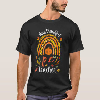 T-shirt One Thankful PE Teacher Leopard Rainbow Women Than