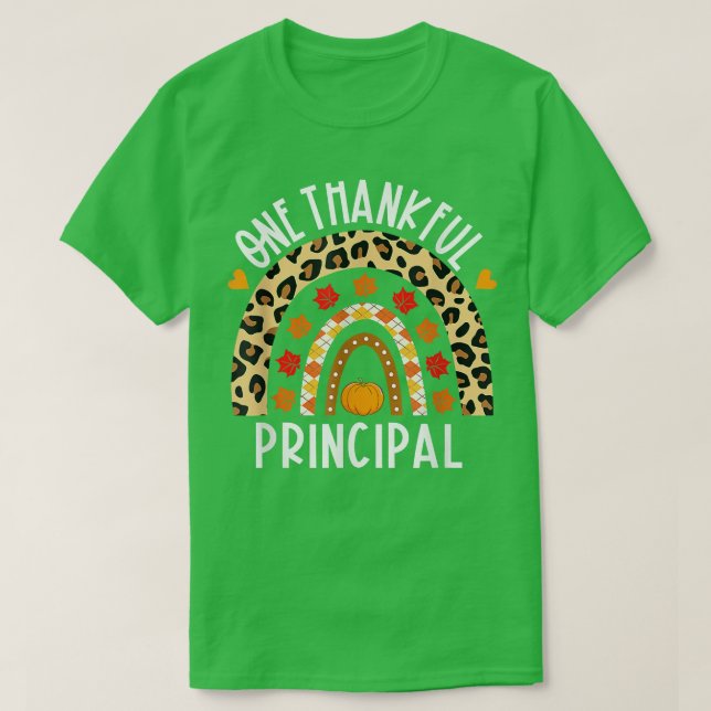 T-shirt One Thankful Principal Leopard Rainbow Thanksgivin (Design devant)