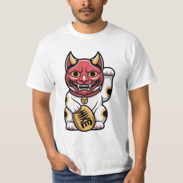 T-shirt Oni Chat | Chat mythique japonais avec Masque Oni  (Devant)
