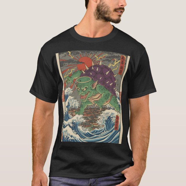 T-shirt Oni Turtle Rising Sun Ukiyo-e (Devant)
