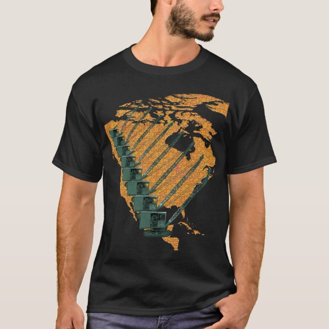 T-SHIRT OPÉRATEUR DE CRANE NORD AMÉRIQUE JIGSAW PUZZLE MAP (Devant)